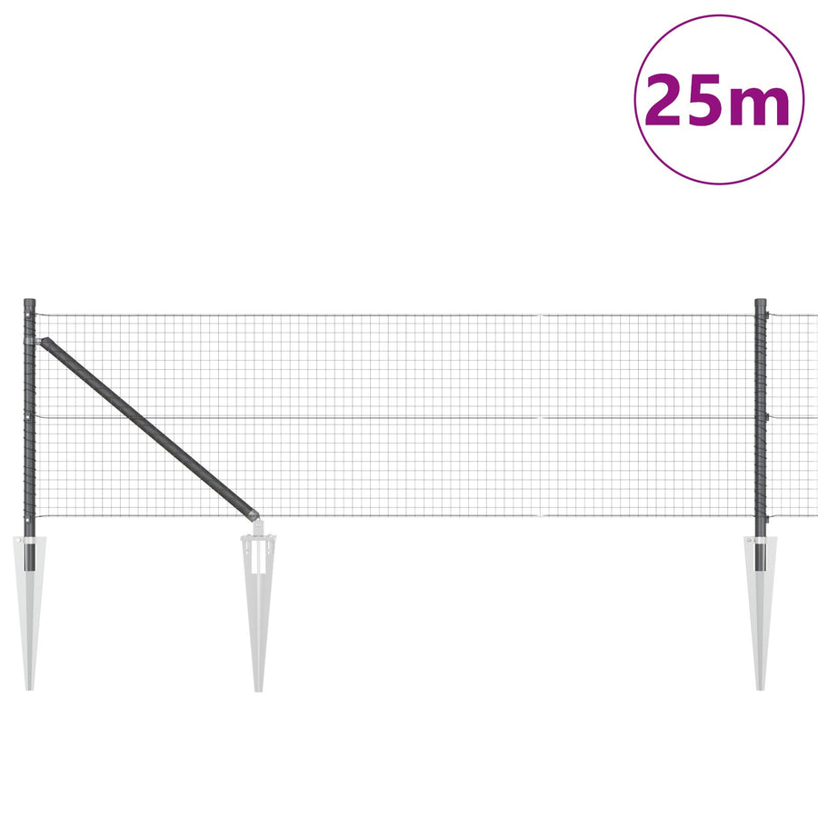 Hekpaalset Set Van 2 Grijs Gegalvaniseerd Staal, Pvc 25 X 0.5 M Gegalvaniseerd Staal
