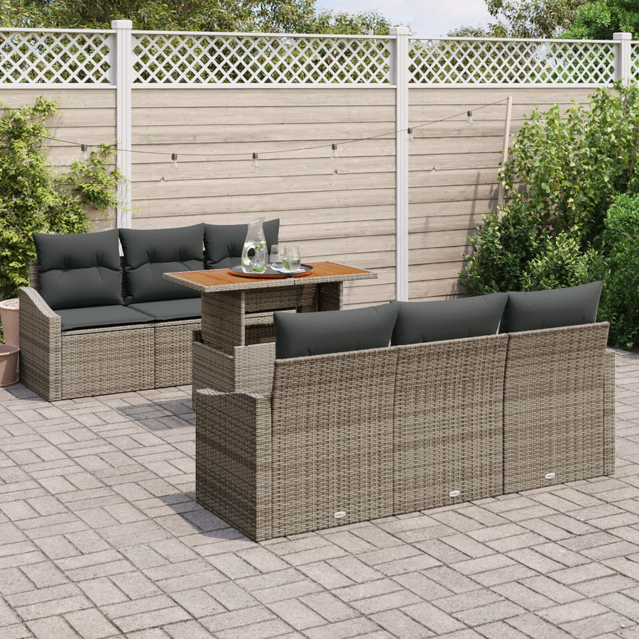 7-Delige Tuin Sofa Set Met Kussens Grijs Poly Rattan
