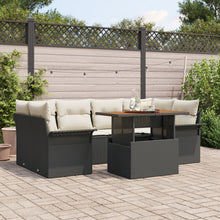 7-Delige Tuin Sofaset Met Kussens Zwarte Poly Rattan Acacia