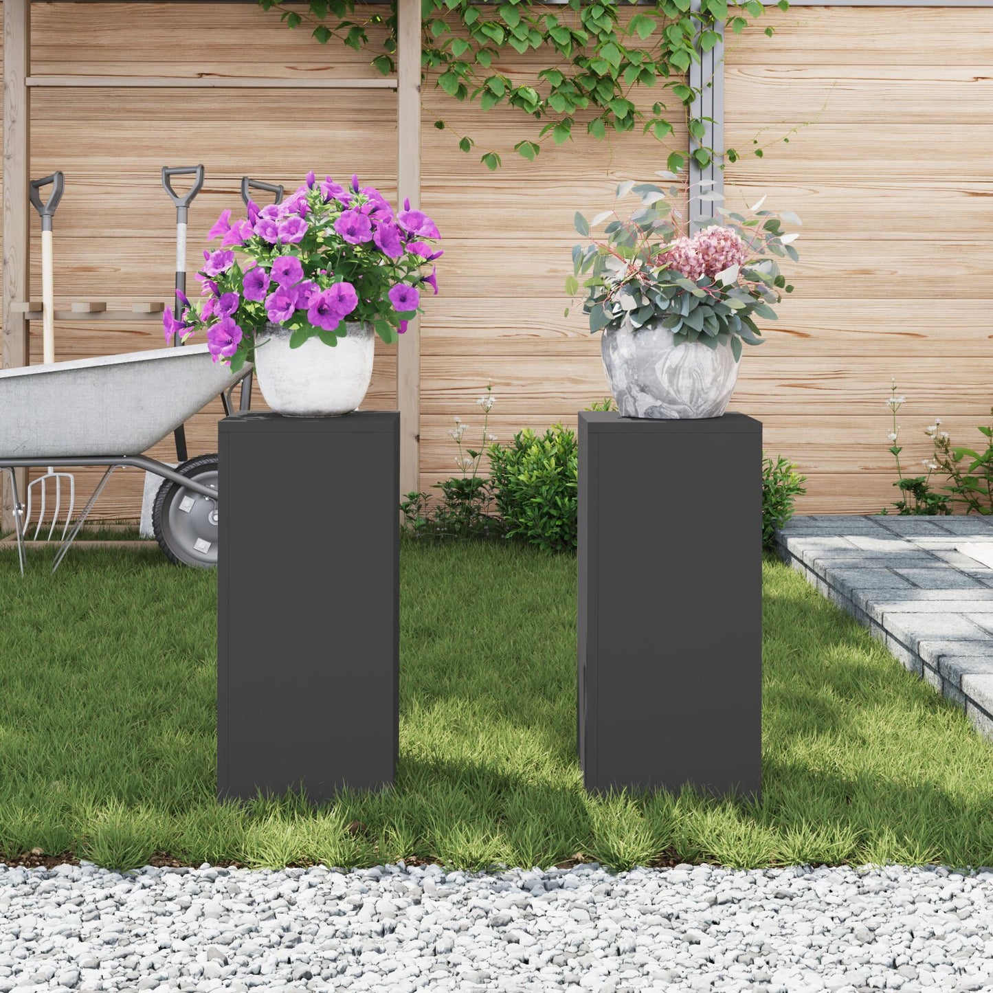 Buiten Plant Stands Pillar 2 Stuks 24X24X55 Cm Staal Zwart 2x (55 cm)