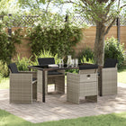 Garden dining set with cushions 5 pcs Light grey poly rattan