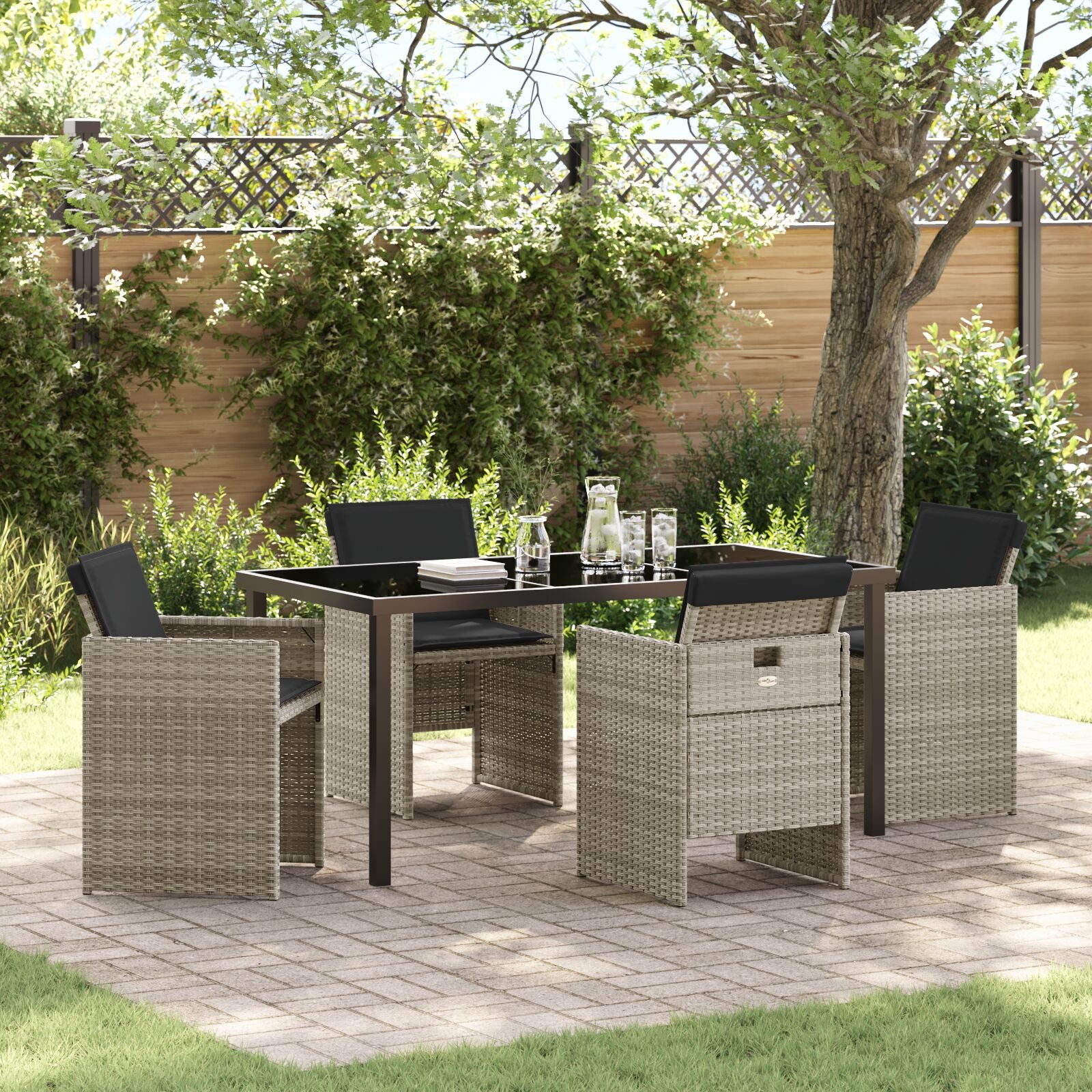 5-Delige Tuin Eetset Met Kussens Lichtgrijs Poly Rattan