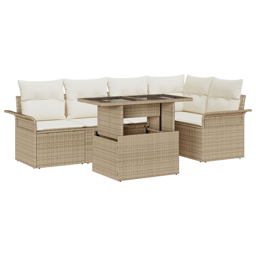 6 Delige Tuin Sofa Set Met Kussens Beige Poly Rattan