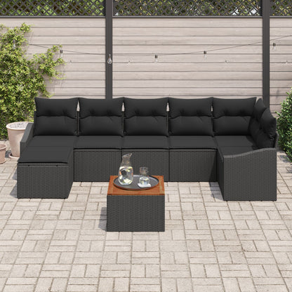 8-Delige Tuinsofa Set Met Kussens Zwart Poly Rattan Acacia
