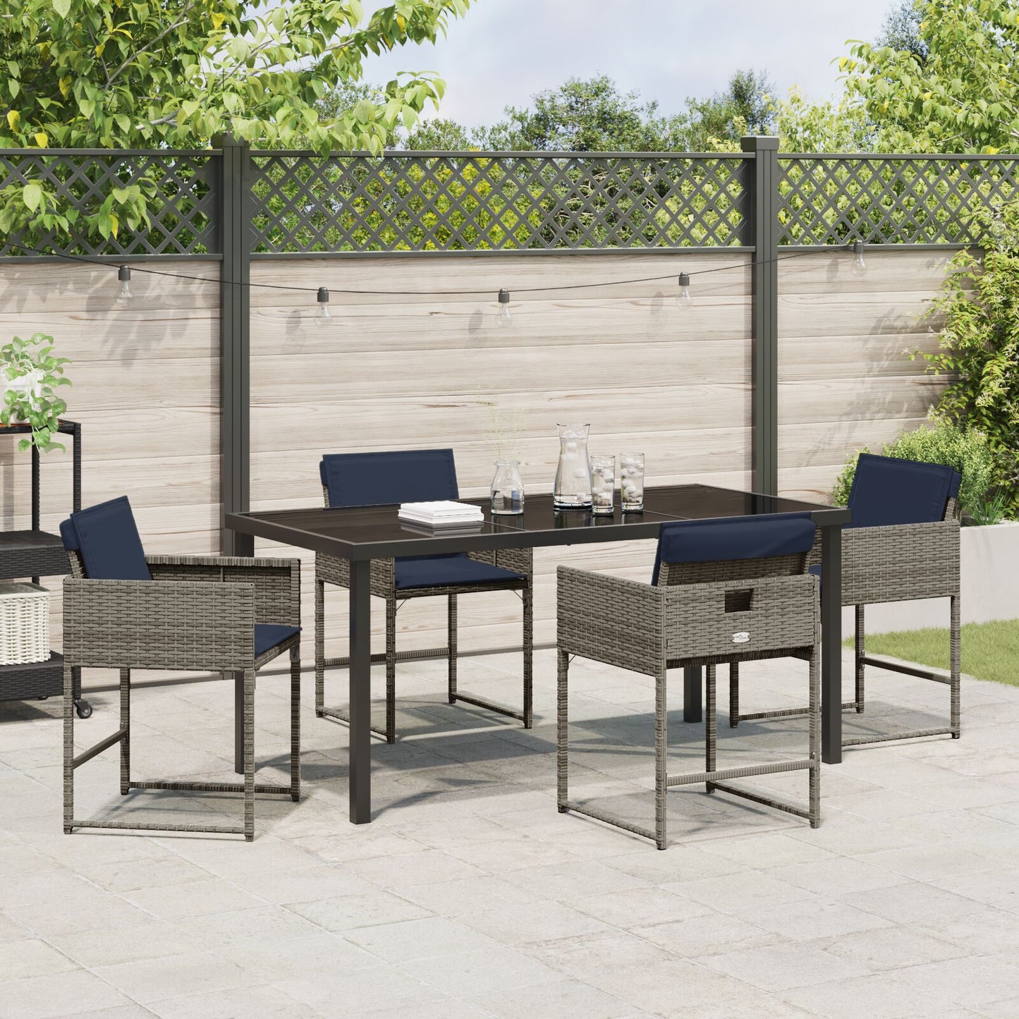 5-Delige Tuinstoelset Met Kussens Grijs Poly Riet