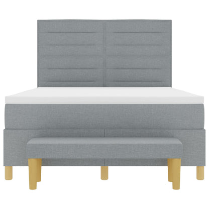 Bedframe Met Matras Set Van 2 Stof Lichtgrijs 160 x 200 cm Lijnen ontwerp