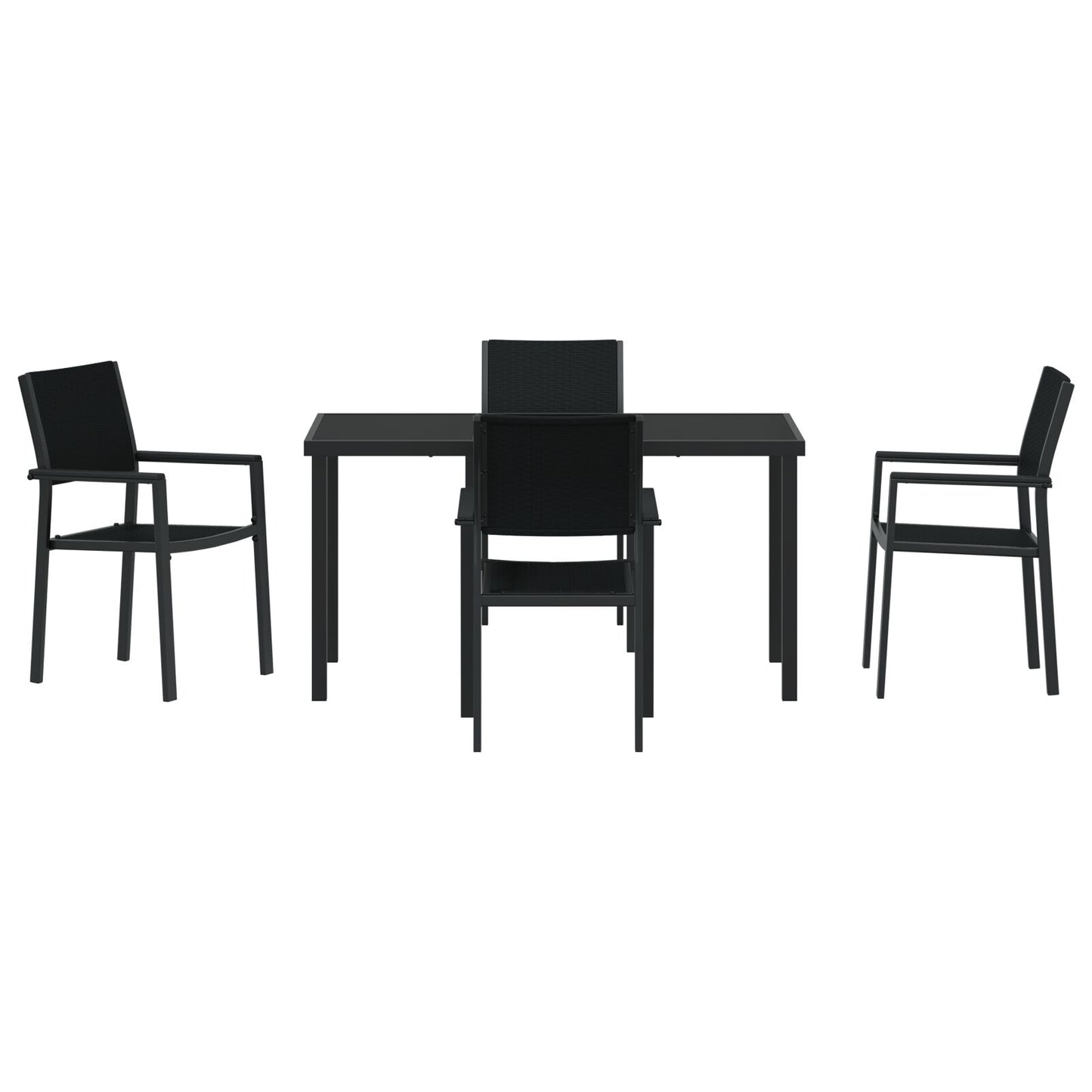 5-Delige Tuin Eetset Zwart Poly Rattan