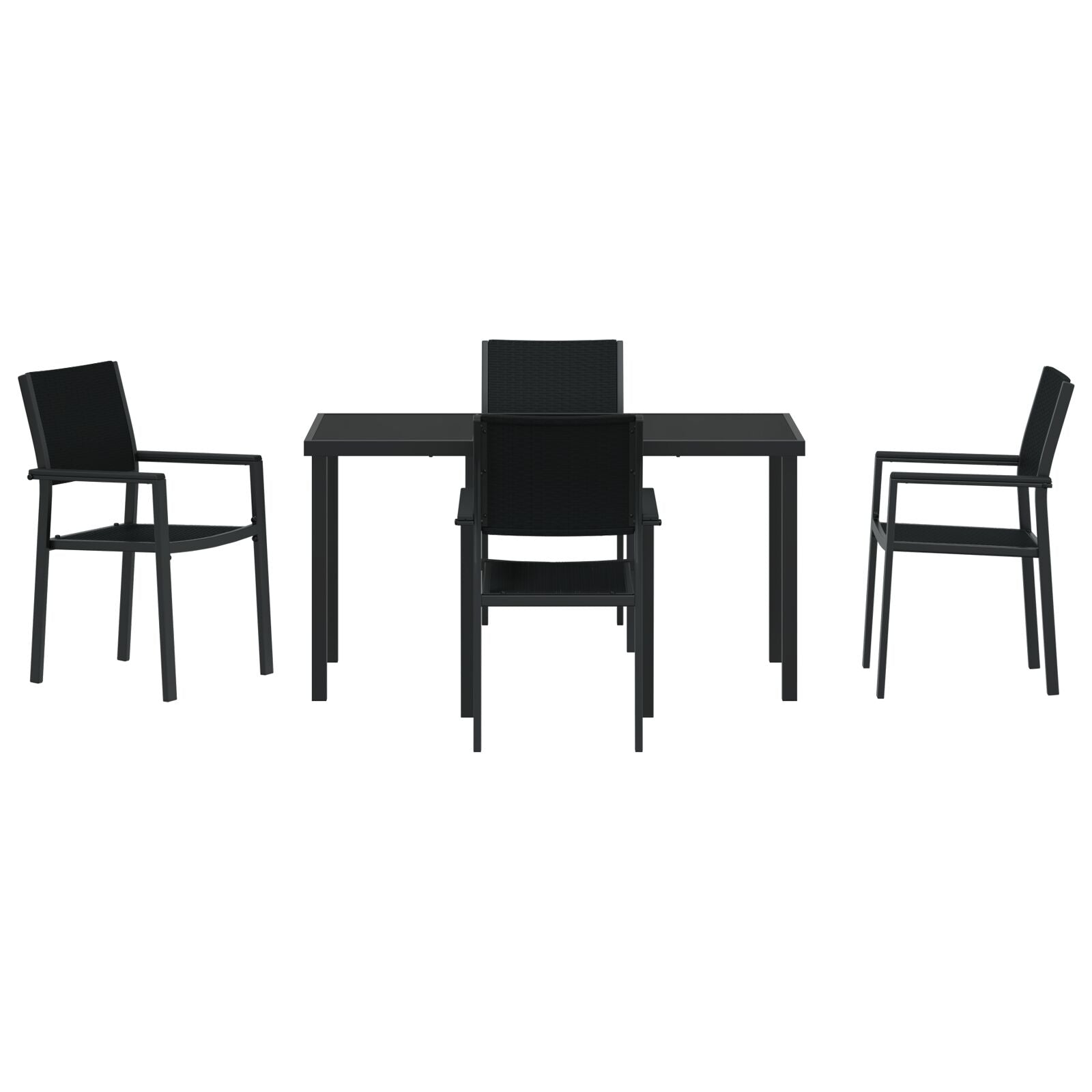 5-Delige Tuin Eetset Zwart Poly Rattan