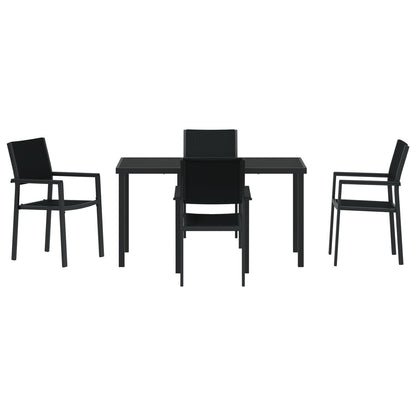 5-Delige Tuin Eetset Zwart Poly Rattan