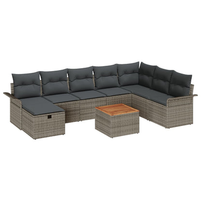 9-Delige Tuin Sofa Set Met Kussens Grijs Poly Rattan