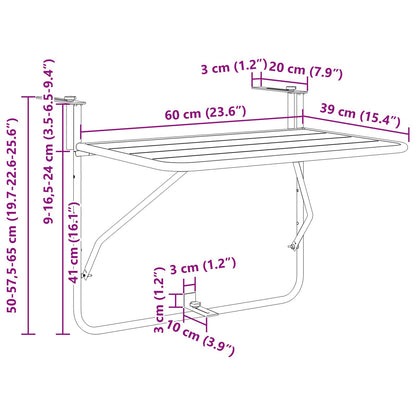 Opvouwbare Gele Stalen Hangende Balkon Tafel 60X40 Cm Geel Geribbelde ontwerp
