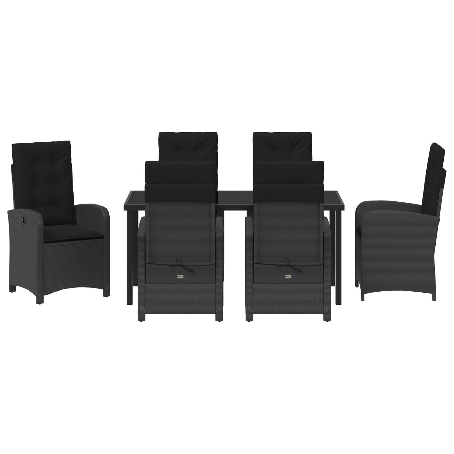 7-Delige Tuin Eettafel Set Met Kussens Zwart Poly Rattan