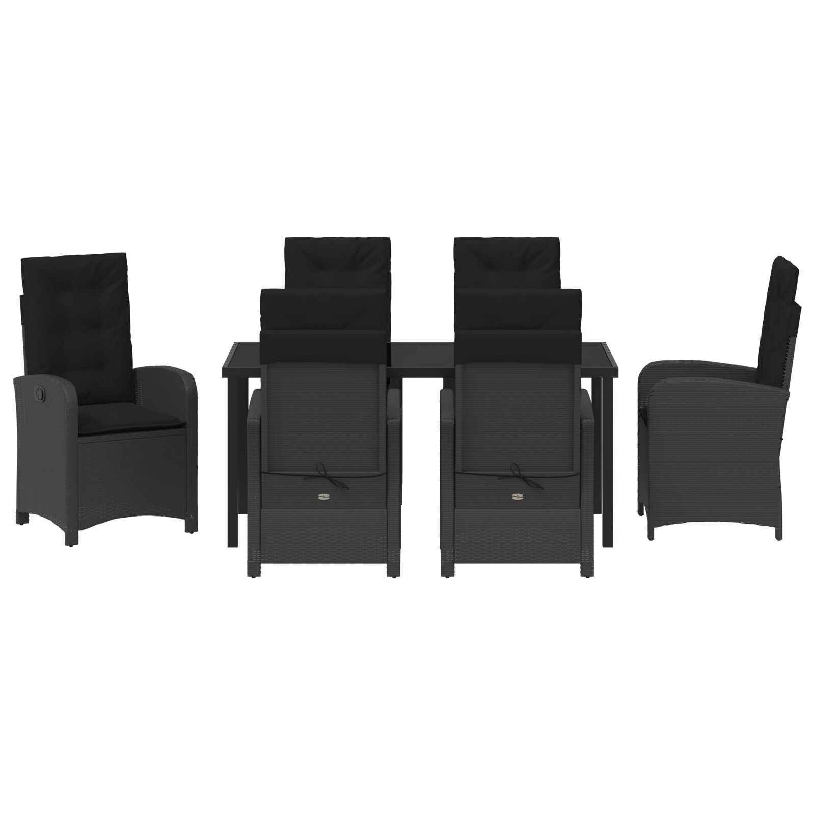 7-Delige Tuin Eettafel Set Met Kussens Zwart Poly Rattan