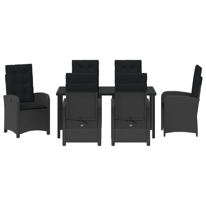 7-Delige Tuin Eettafel Set Met Kussens Zwart Poly Rattan