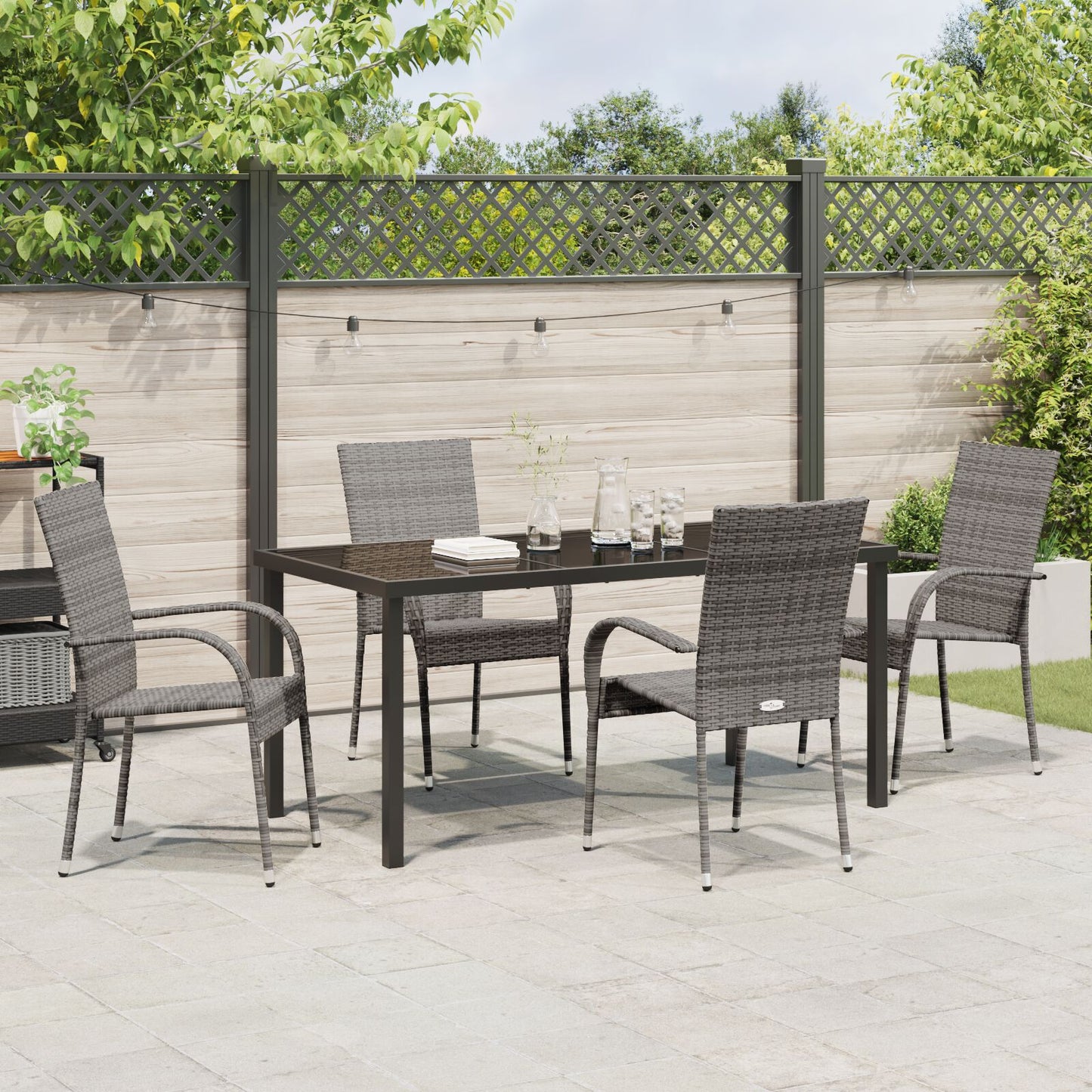 5-Delige Tuin Eetset Grijs Poly Rattan