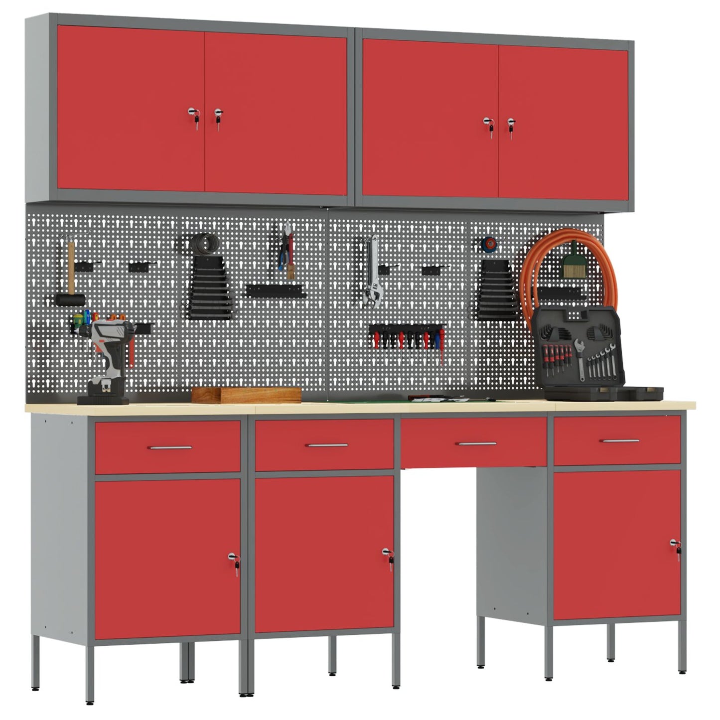 10-Delige Werkbank Set Rood Staal