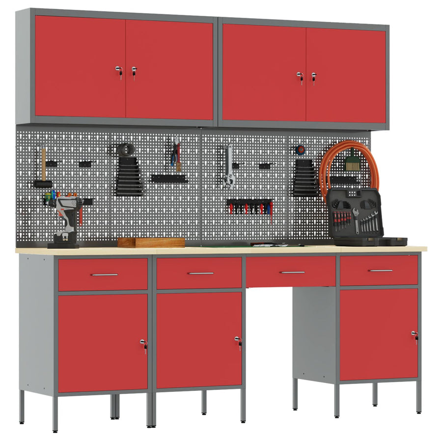 10-Delige Werkbank Set Rood Staal