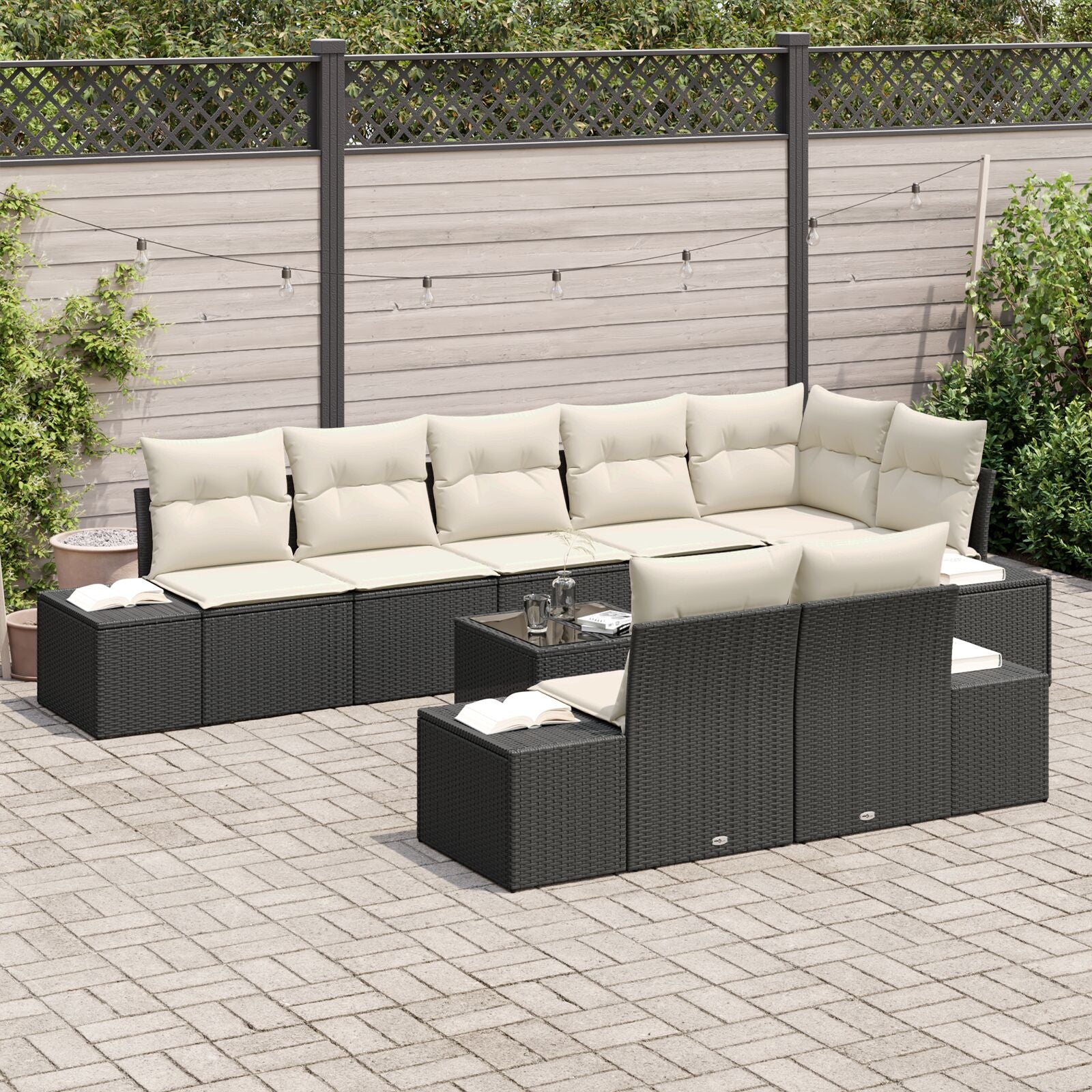 8-Delige Tuin Sofa Set Met Kussens Bruin Poly Rattan Zwart en wit met tafel