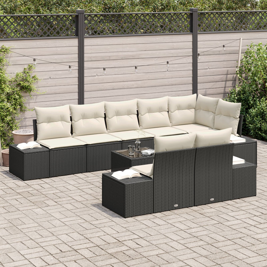 8-Delige Tuin Sofa Set Met Kussens Bruin Poly Rattan Zwart en wit met tafel
