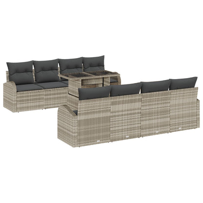 9-Delige Tuin Sofa Set Met Kussens Lichtgrijs Poly Rattan