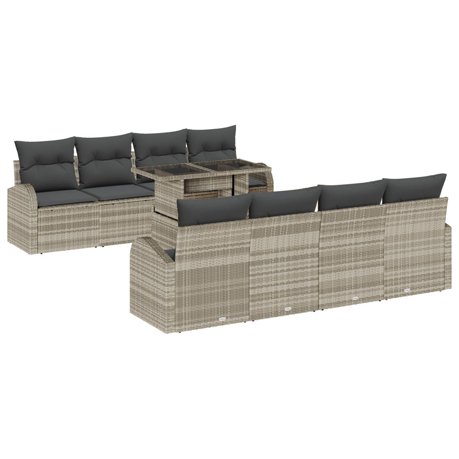 9-Delige Tuin Sofa Set Met Kussens Lichtgrijs Poly Rattan