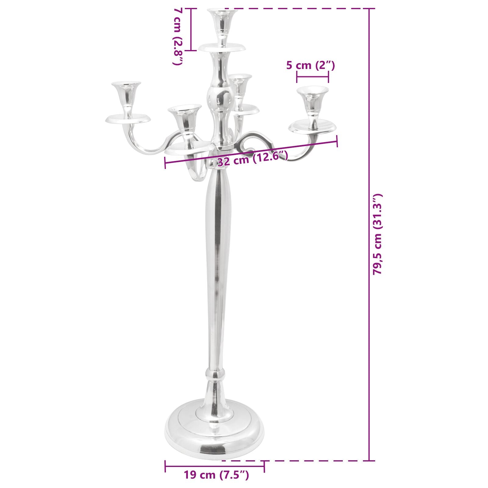 Kandelaar Zilver 32X32X79.5 Cm Aluminium 35 x 35 x 78 cm