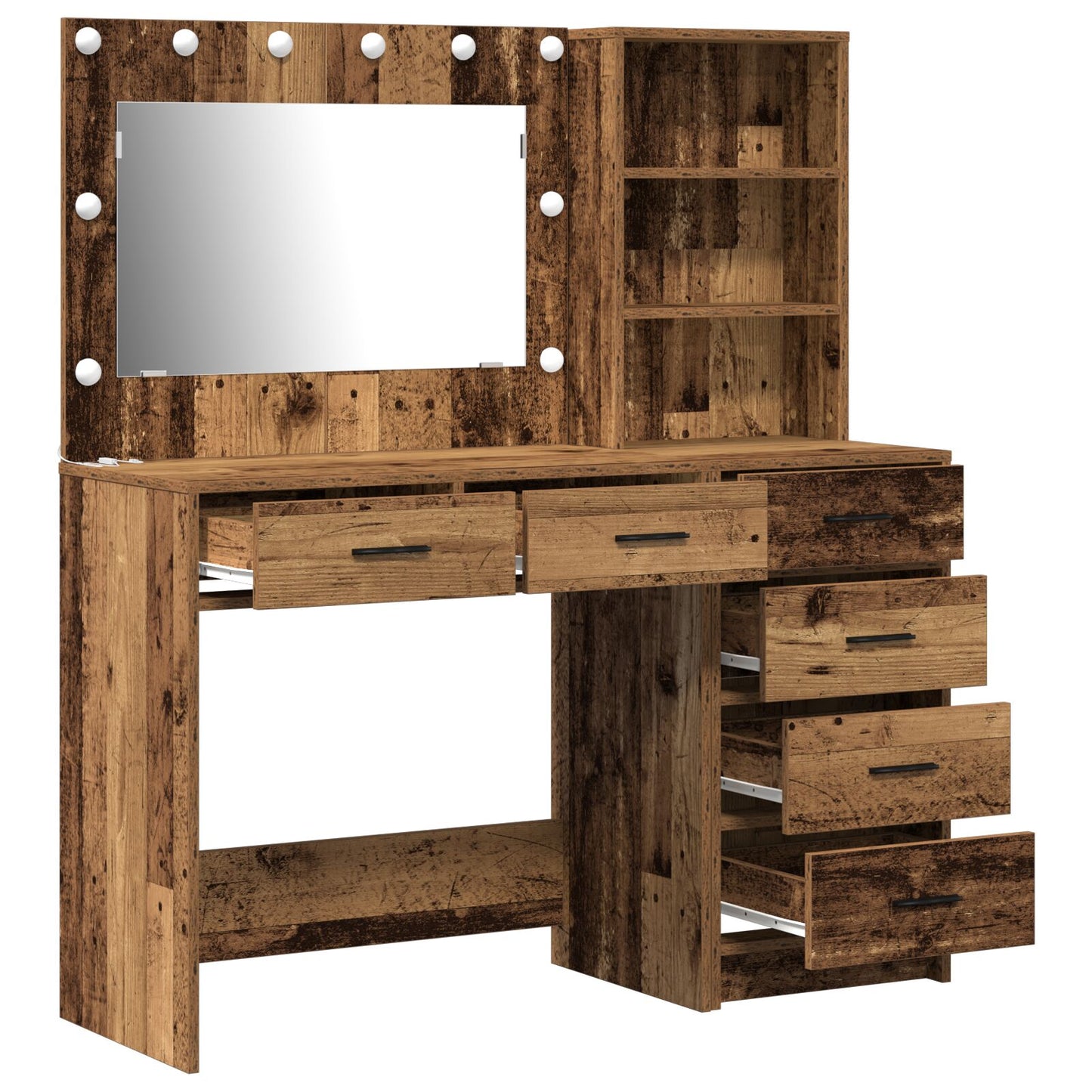 2-Delige Kaptafel Set Met Led Oud Hout Geengineerd Hout