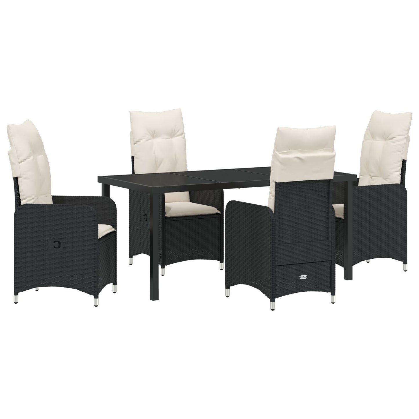 5-Delige Tuin Eettafel Set Met Kussens In Zwart Poly Rattan