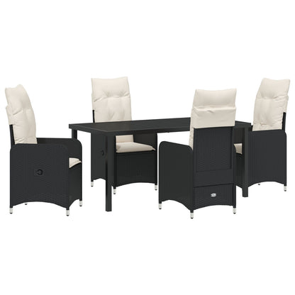 5-Delige Tuin Eettafel Set Met Kussens In Zwart Poly Rattan