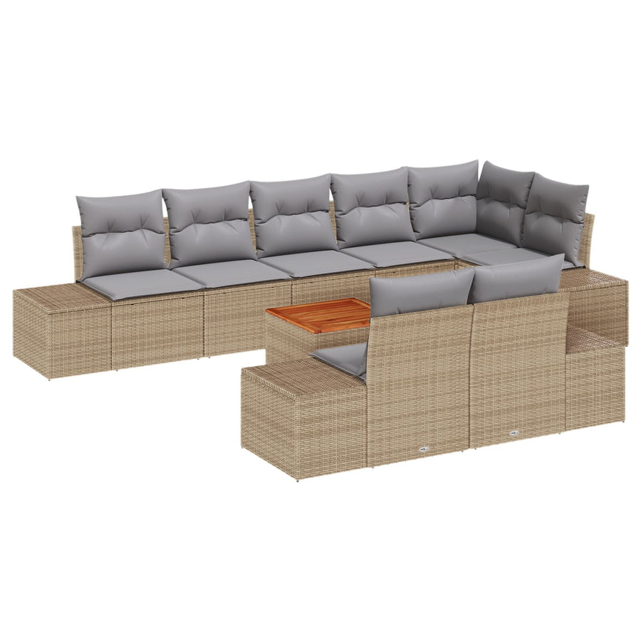 9 Delige Tuin Sofaset Met Kussens Beige Poly Rattan Acacia
