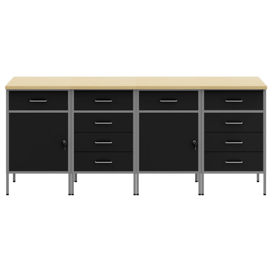 4-Delige Werkkast Set En Grijs Gelaagd Hout En Staal 4x (2x84/2x85 cm) Zwart 4x kast