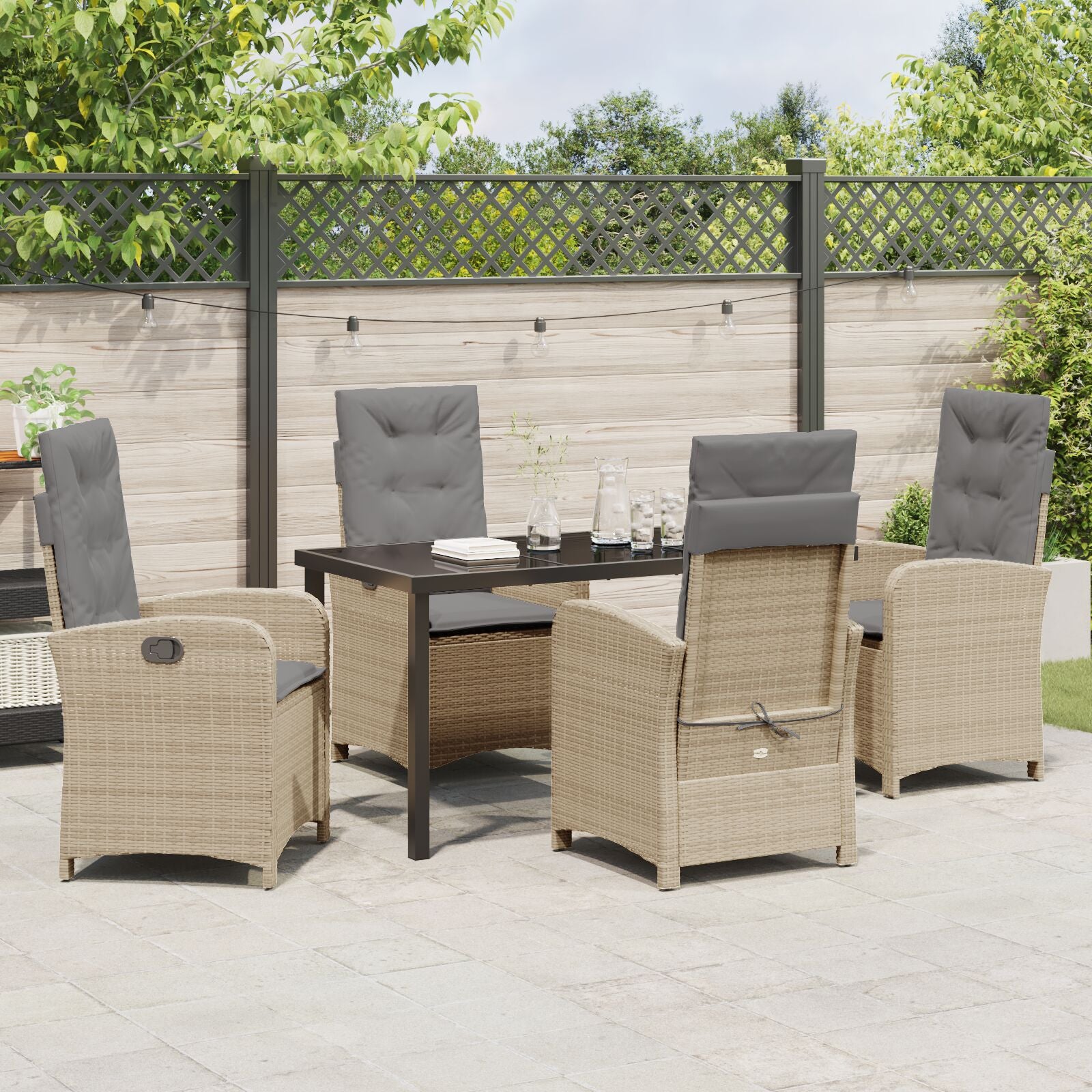 5-Delige Tuinset Met Kussens Beige Poly Rattan