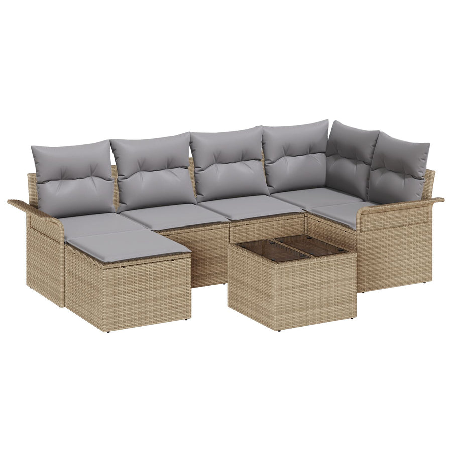 7-Delige Tuinbank Set Met Kussens Zwarte Poly Riet