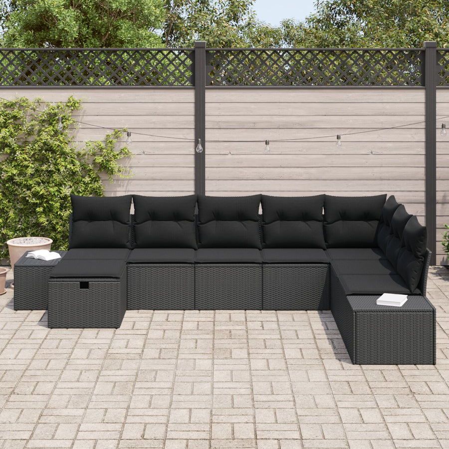 8-Delige Tuin Sofa Set Met Kussens Zwart Poly Rattan Wit