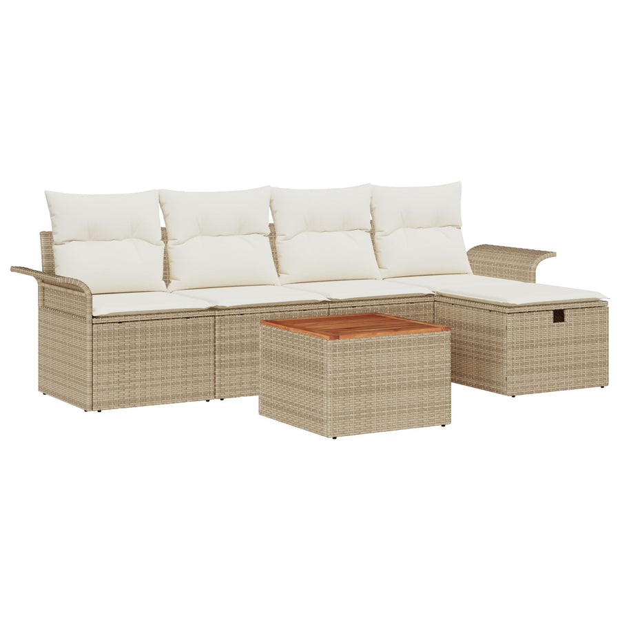 6-Delige Tuinbankset Met Kussens Beige Poly Rattan