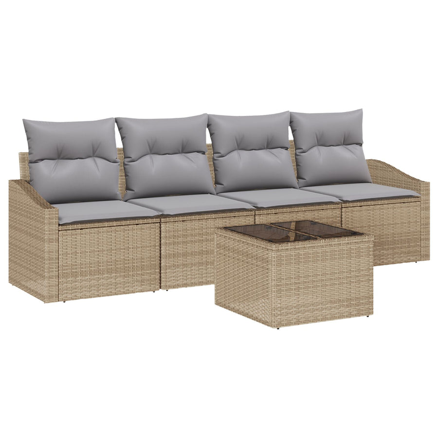 5-Delige Tuin Sofa Set Met Kussens Beige Poly Rattan