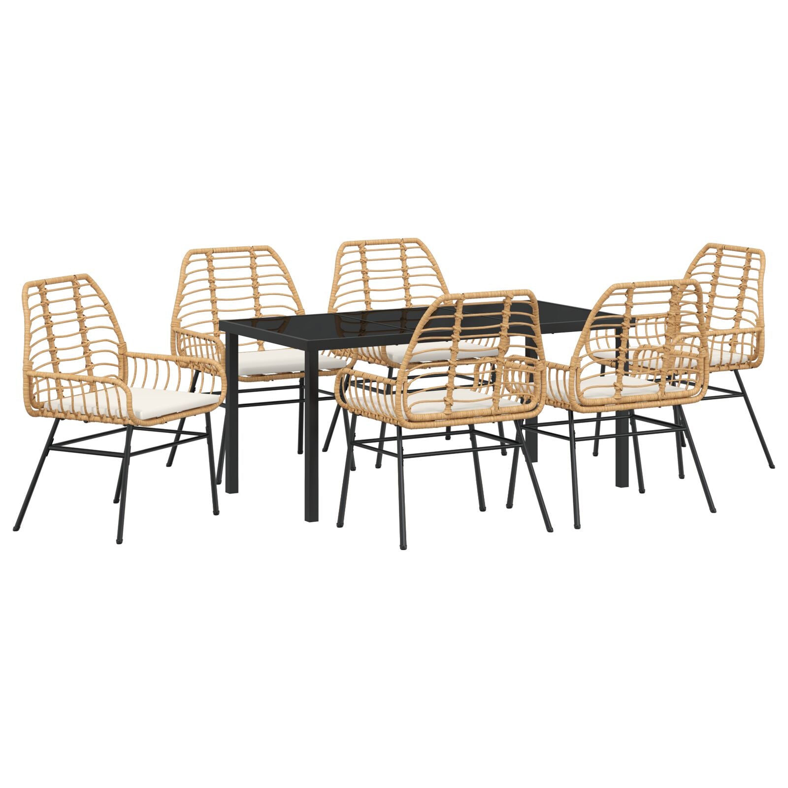 7-Delige Tuinset Met Kussens Bruin Poly Rattan