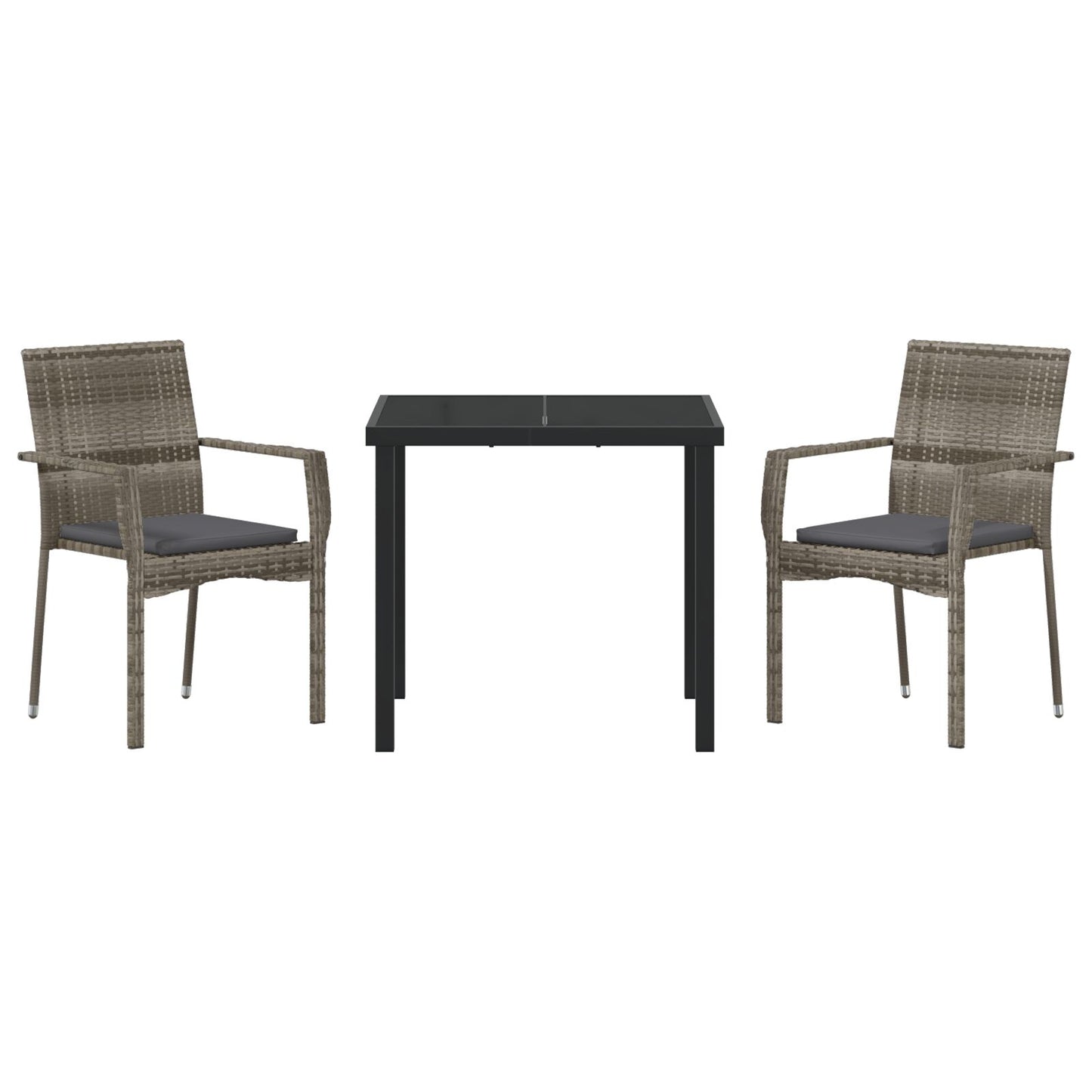 3-Delige Tuin Eetset Met Kussens Grijs Poly Rattan