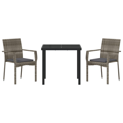 3-Delige Tuin Eetset Met Kussens Grijs Poly Rattan