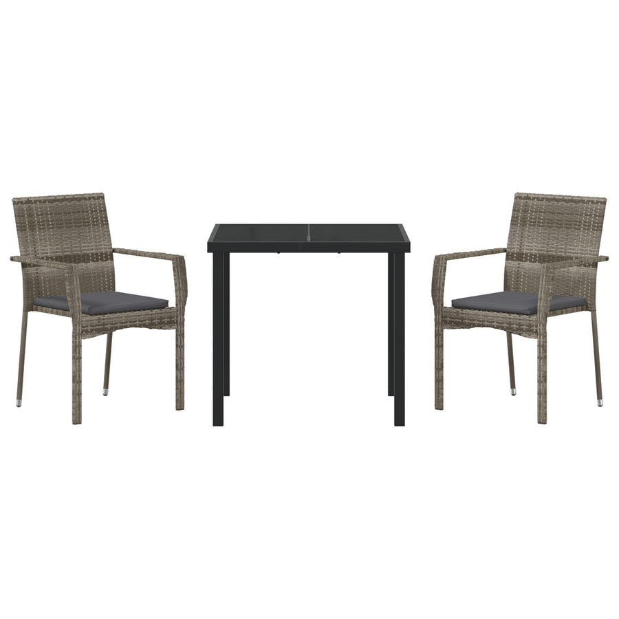 3-Delige Tuin Eetset Met Kussens Grijs Poly Rattan