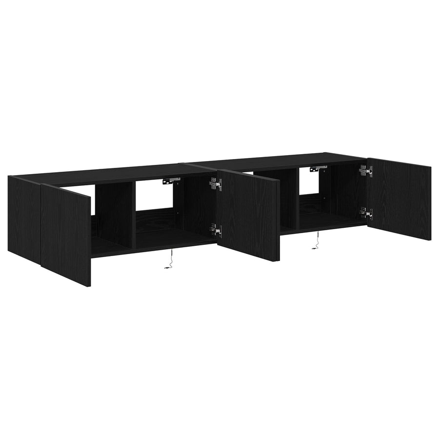 Tv Wandkasten Met Led-Verlichting 2 Stuks Zwart Eiken 80X35X31 Cm