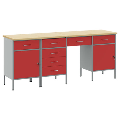 4-Delige Werkcabinet En Tafel Set Rood Gespoten Hout En Staal