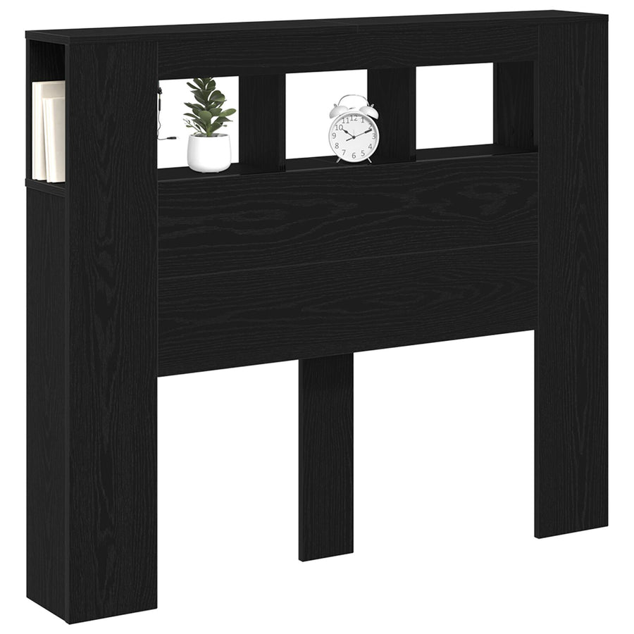 Opslag Hoofdeinde Met Led-Verlichting Zwart Eiken 120X18,5X103,5 Cm