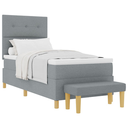 Boxspring Bed Met Matras & Bank Stof Lichtgrijs 90 x 200 cm Knoopgeplooid