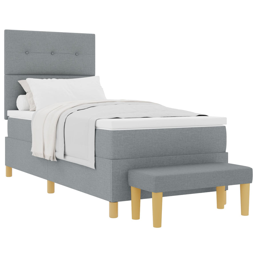 Boxspring Bed Met Matras & Bank Stof Lichtgrijs 90 x 200 cm Knoopgeplooid