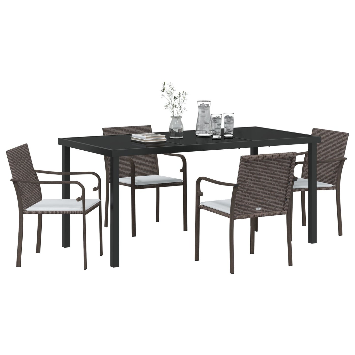 5-Delige Tuinstel Met Kussens Poly Rattan 4-Zitter Bruin 160 cm
