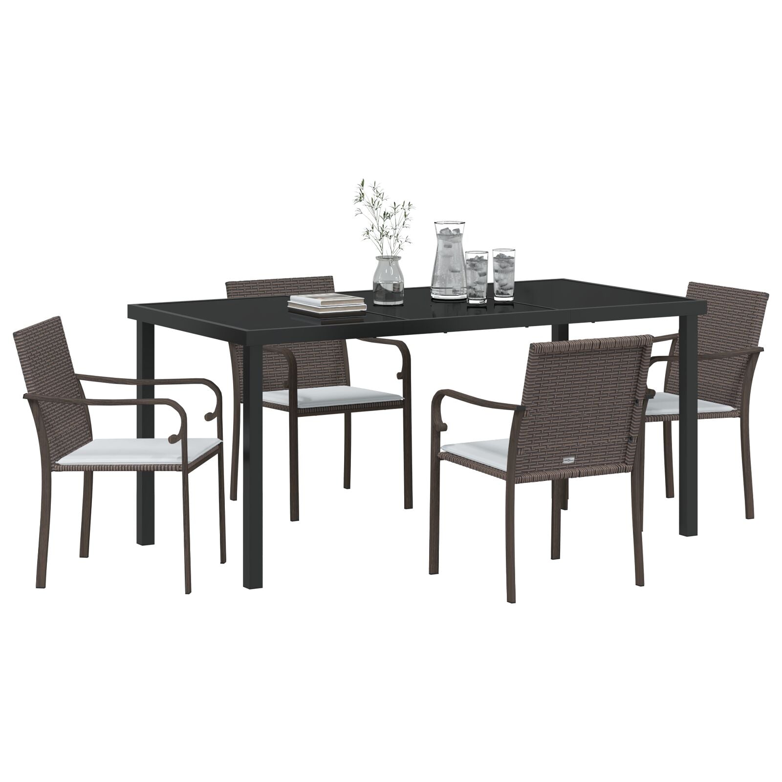 5-Delige Tuinstel Met Kussens Poly Rattan 4-Zitter Bruin 160 cm