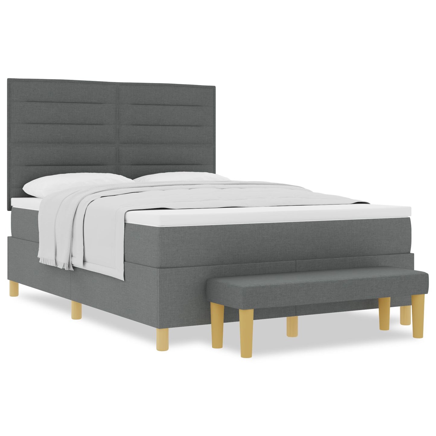 Boxspring Bed Met Matras & Bank Stof Donker Grijs 140 x 200 cm Lijnen ontwerp