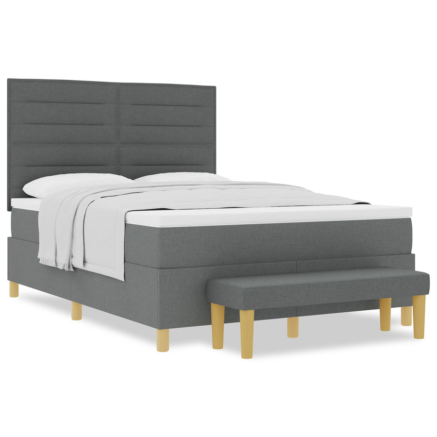 Boxspring Bed Met Matras & Bank Stof Donker Grijs 140 x 200 cm Lijnen ontwerp