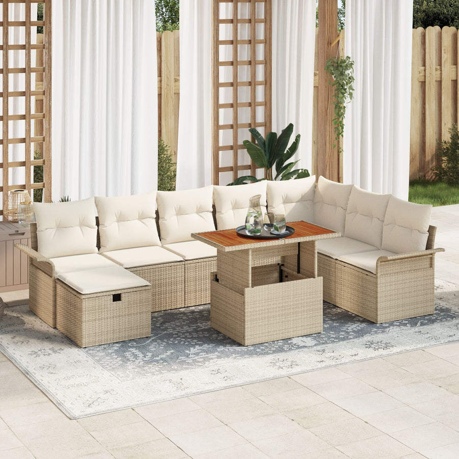 9-Delige Tuin Sofa Set Met Kussens Beige Poly Riet